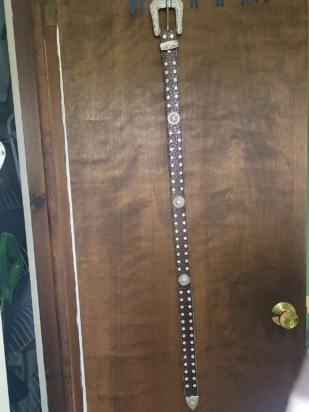 Brown Studded Leather Belt with Silver-Tone Accents